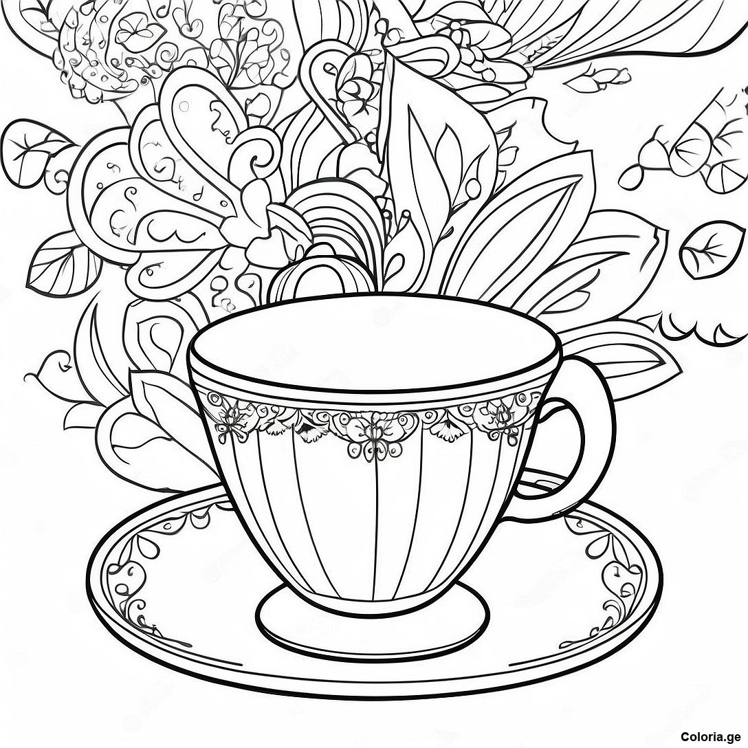 Page à colorier Page De Coloriage De Tasse De Thé Vintage imprimable gratuitement de la collection Divers — dessin en noir et blanc pour enfants et adultes.