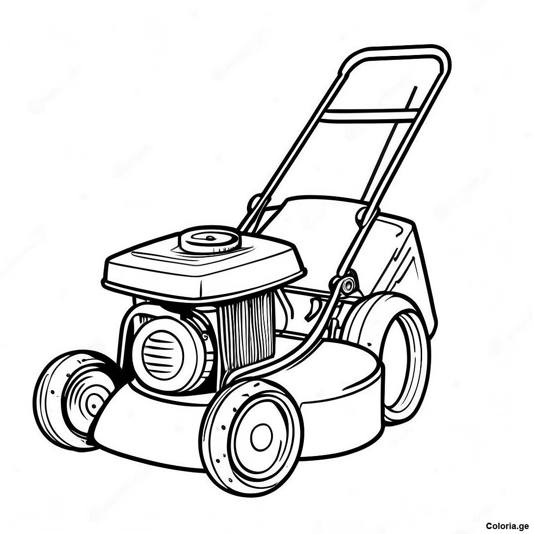 Page à colorier Page De Coloriage De Tondeuse À Gazon Vintage imprimable gratuitement de la collection Machines — dessin en noir et blanc pour enfants et adultes.