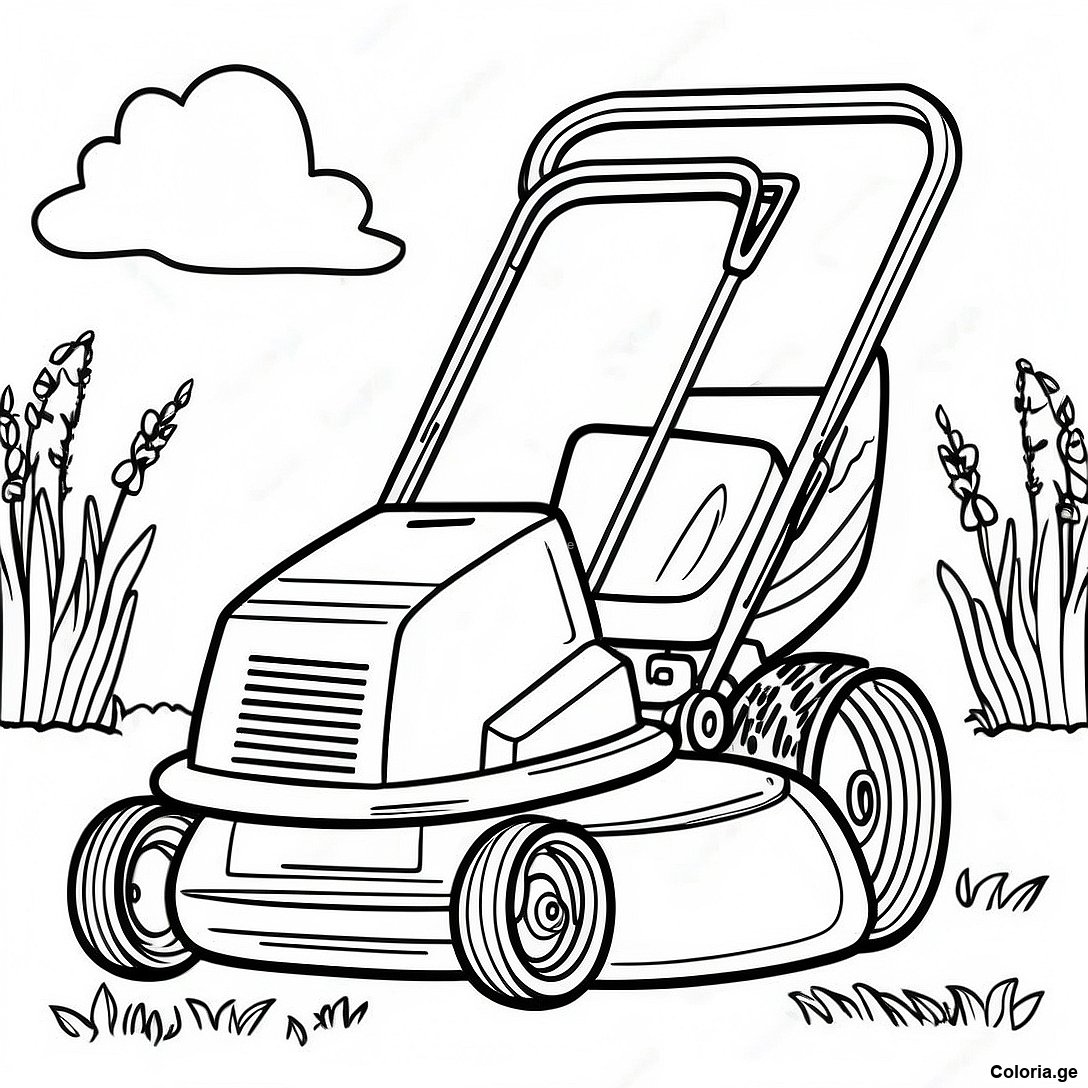 Page à colorier Page De Coloriage De Tondeuse À Gazon Vintage imprimable gratuitement de la collection Machines — dessin en noir et blanc pour enfants et adultes.