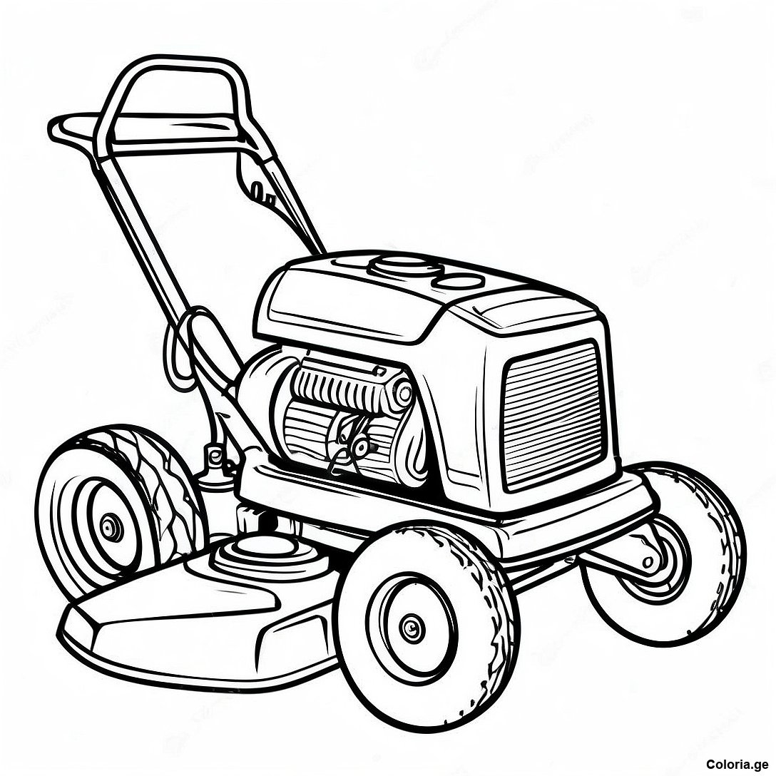 Page à colorier Page De Coloriage De Tondeuse À Gazon Vintage imprimable gratuitement de la collection Machines — dessin en noir et blanc pour enfants et adultes.