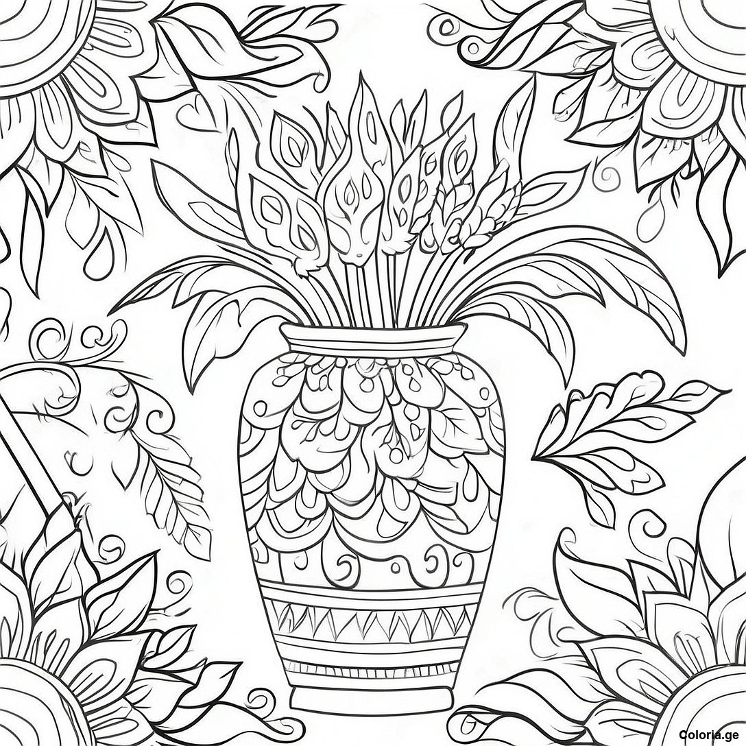 Page à colorier Page De Coloriage De Vase Décoratif Coloré imprimable gratuitement de la collection Divers — dessin en noir et blanc pour enfants et adultes.
