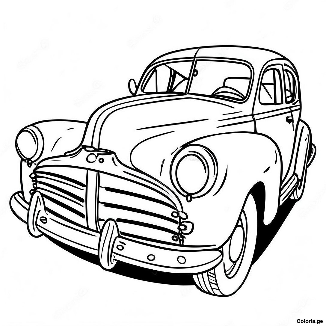 Page à colorier Page De Coloriage De Voiture Vintage Classique imprimable gratuitement de la collection Voitures — dessin en noir et blanc pour enfants et adultes.