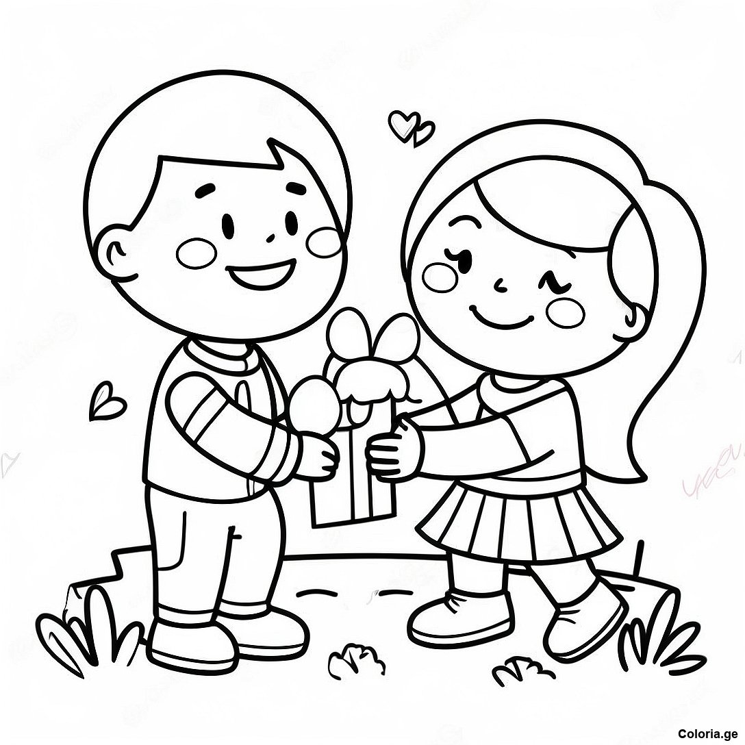 Page De Coloriage Denfants Joyeux Partageant La Gentillesse 118091 53247