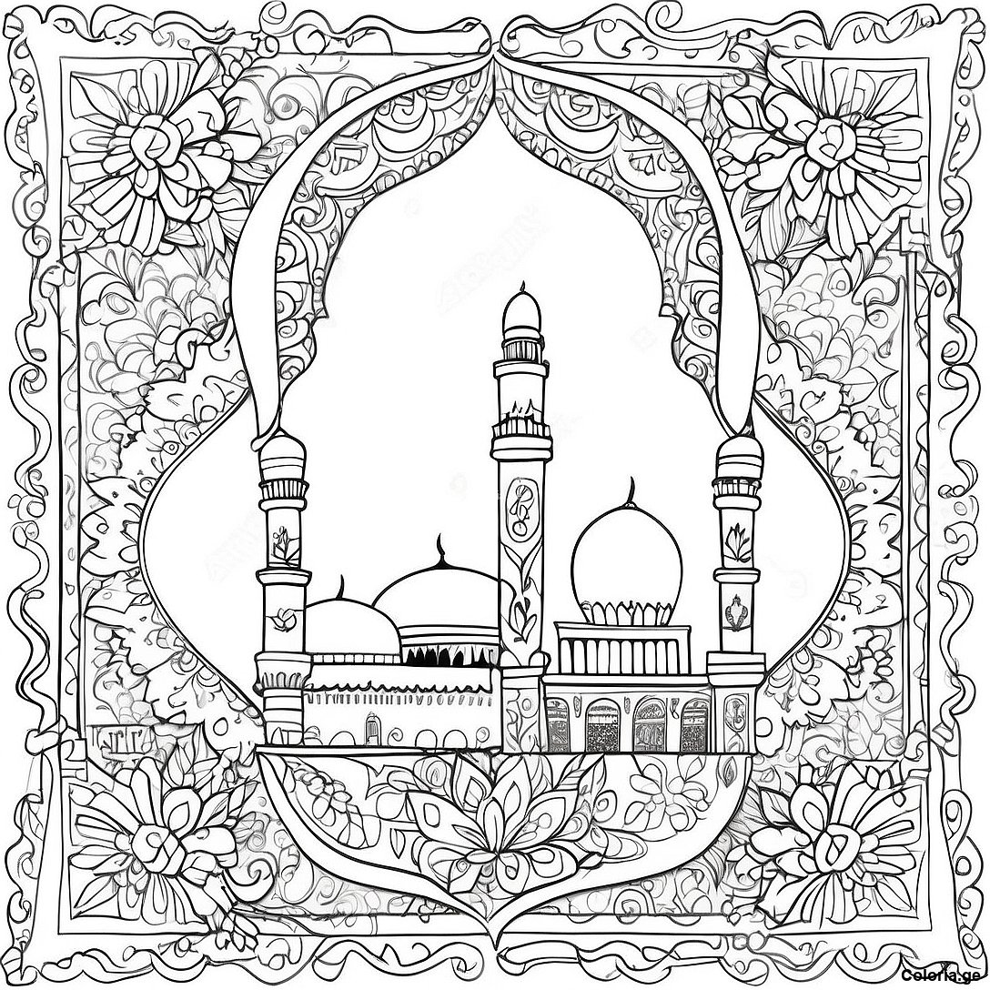 Page à colorier Page De Coloriage Des Décorations Colorées De L'eid imprimable gratuitement de la collection Religieux — dessin en noir et blanc pour enfants et adultes.