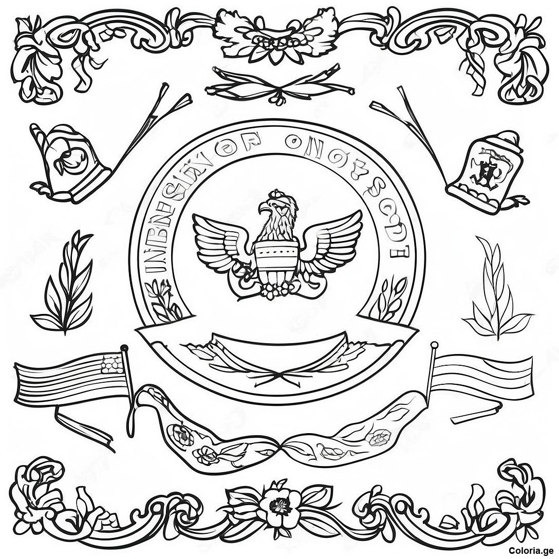 Page à colorier Page De Coloriage Des Drapeaux Des États Vintage imprimable gratuitement de la collection Divers — dessin en noir et blanc pour enfants et adultes.