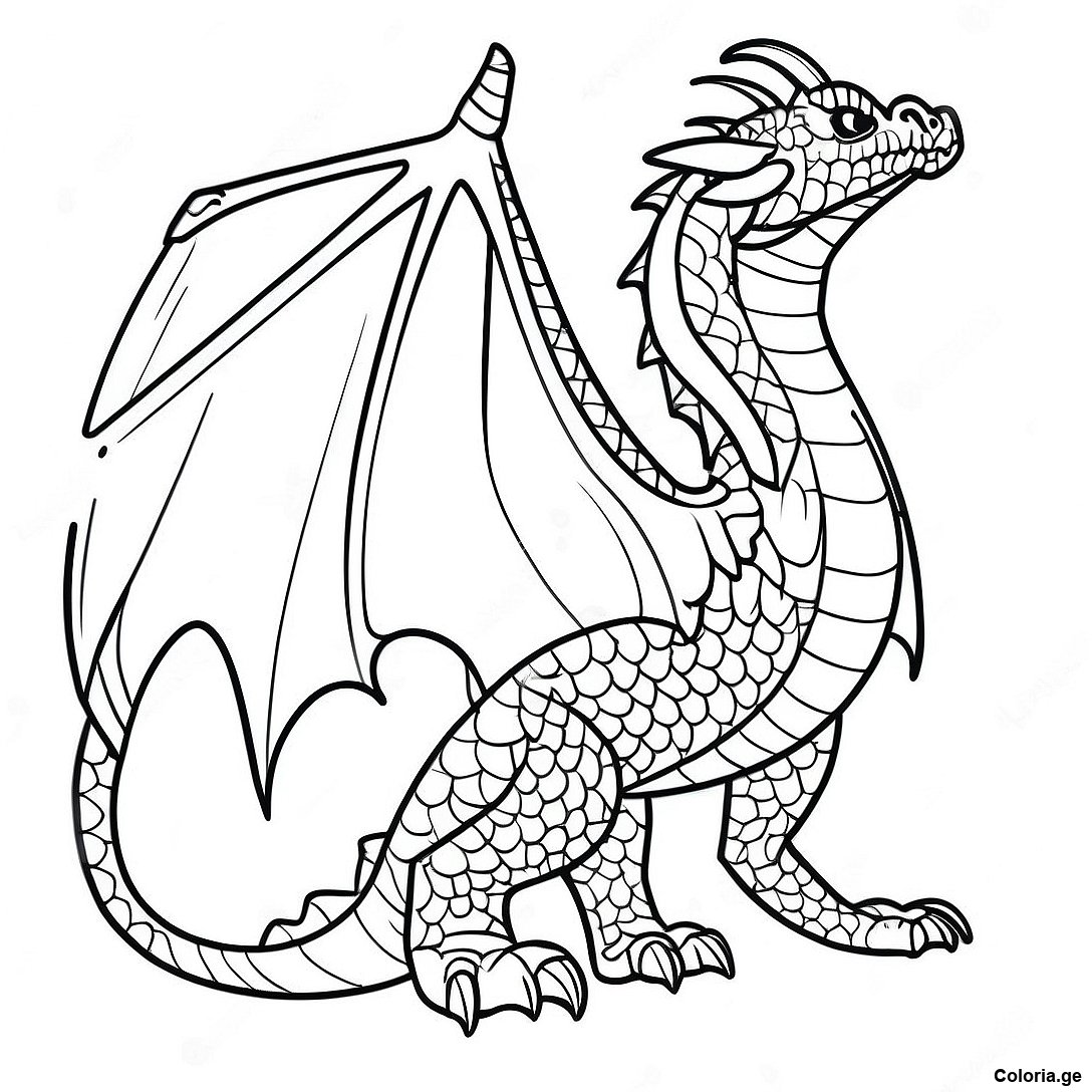 Page à colorier Page De Coloriage Dragon Réaliste Avancé imprimable gratuitement de la collection Animaux — dessin en noir et blanc pour enfants et adultes.