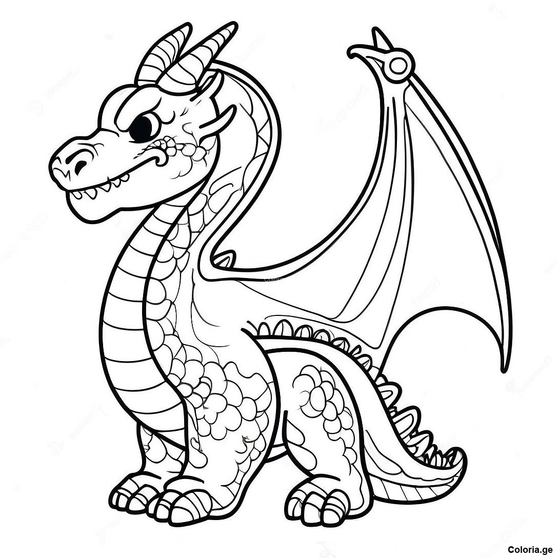 Page à colorier Page De Coloriage Dragon Réaliste Avancé imprimable gratuitement de la collection Animaux — dessin en noir et blanc pour enfants et adultes.