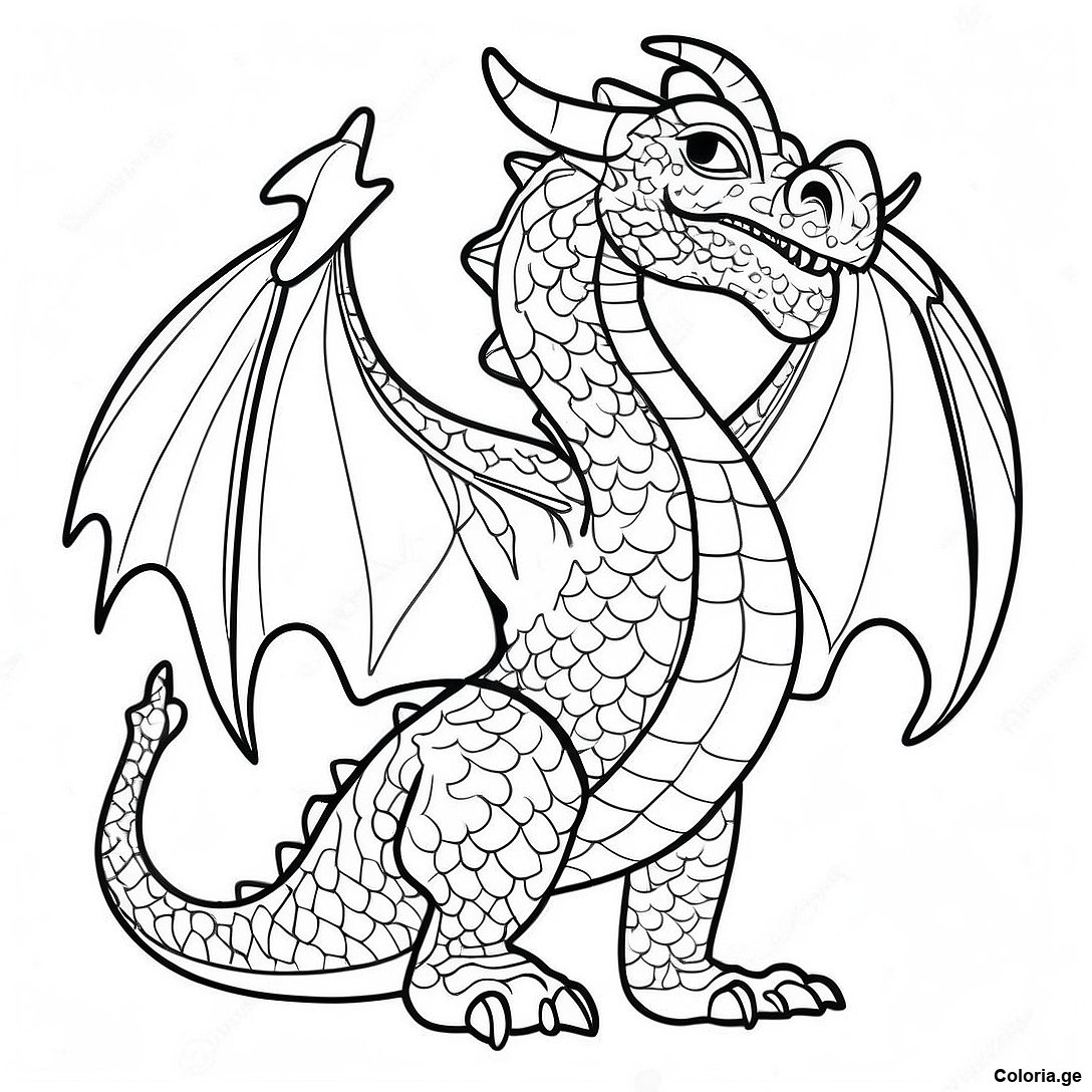 Page à colorier Page De Coloriage Dragon Réaliste Avancé imprimable gratuitement de la collection Animaux — dessin en noir et blanc pour enfants et adultes.