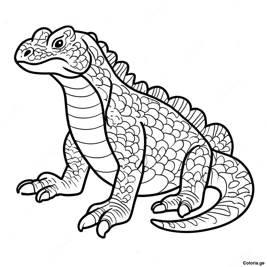Page à colorier Page De Coloriage Du Dragon De Komodo Réaliste imprimable gratuitement de la collection Animaux — dessin en noir et blanc pour enfants et adultes.