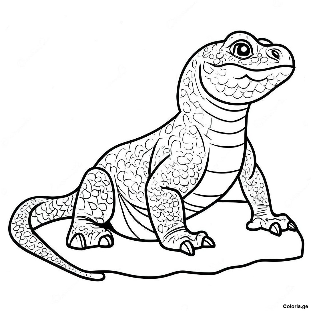 Page à colorier Page De Coloriage Du Dragon De Komodo Réaliste imprimable gratuitement de la collection Animaux — dessin en noir et blanc pour enfants et adultes.