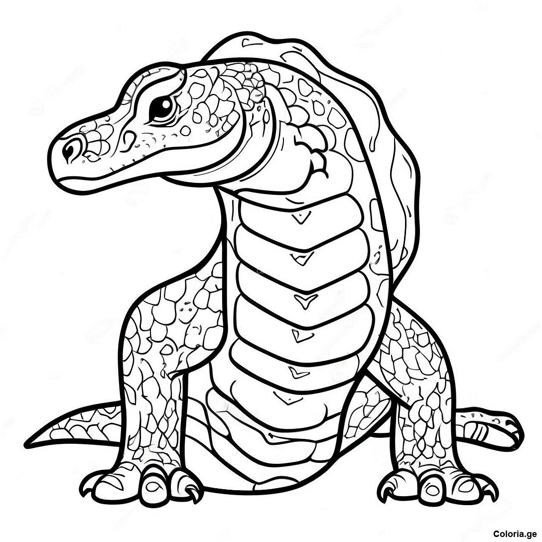 Page à colorier Page De Coloriage Du Dragon De Komodo Réaliste imprimable gratuitement de la collection Animaux — dessin en noir et blanc pour enfants et adultes.