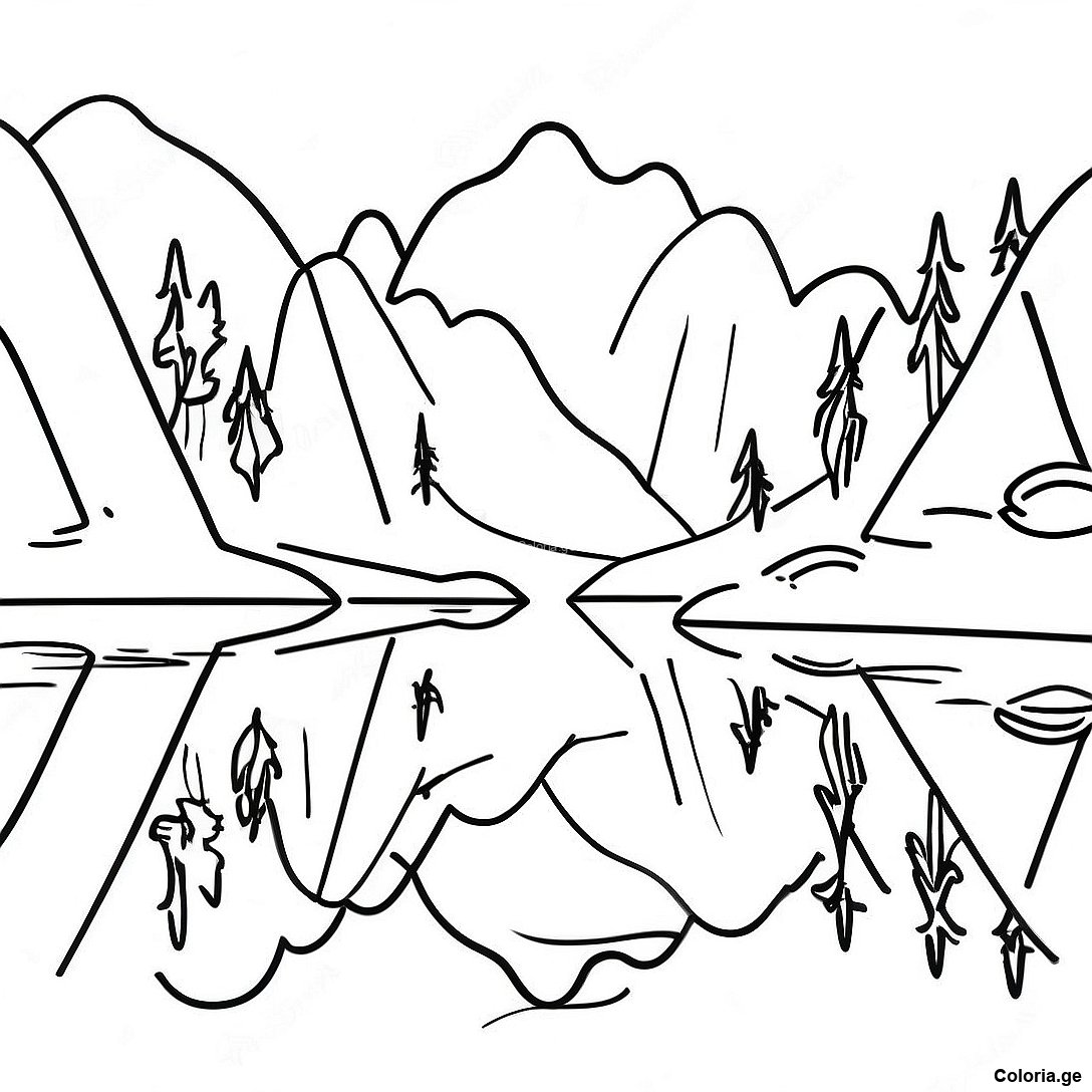 Page à colorier Page De Coloriage Du Reflet D'un Lac De Montagne Serein imprimable gratuitement de la collection Divers — dessin en noir et blanc pour enfants et adultes.