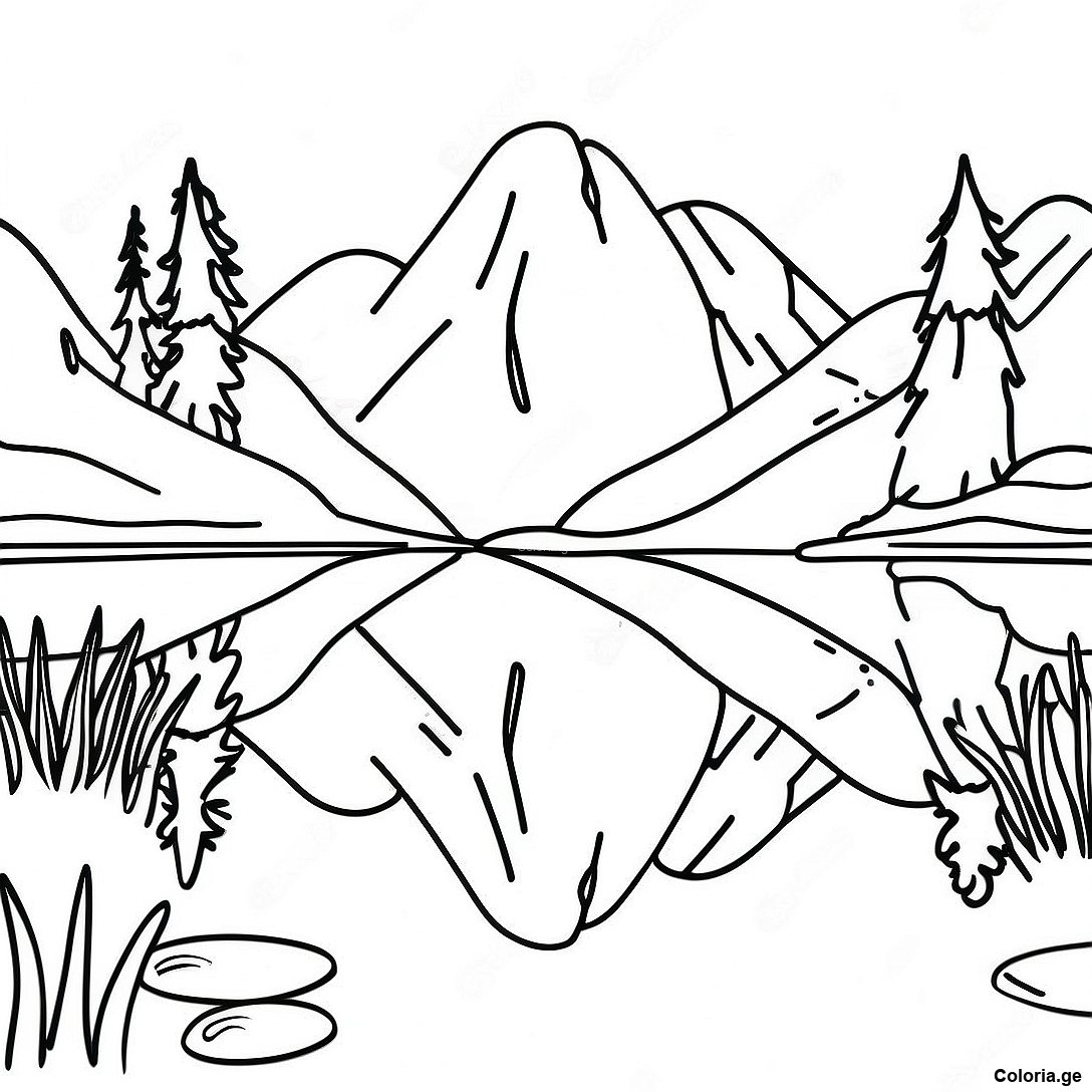 Page à colorier Page De Coloriage Du Reflet D'un Lac De Montagne Serein imprimable gratuitement de la collection Divers — dessin en noir et blanc pour enfants et adultes.