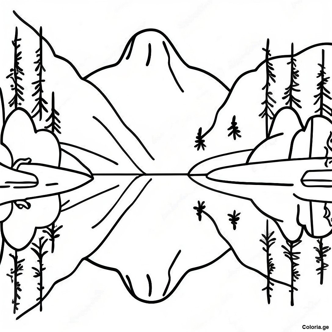 Page à colorier Page De Coloriage Du Reflet D'un Lac De Montagne Serein imprimable gratuitement de la collection Divers — dessin en noir et blanc pour enfants et adultes.