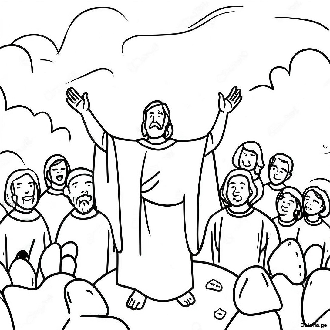 Page à colorier Page De Coloriage Du Sermon Sur La Montagne imprimable gratuitement de la collection Religieux — dessin en noir et blanc pour enfants et adultes.