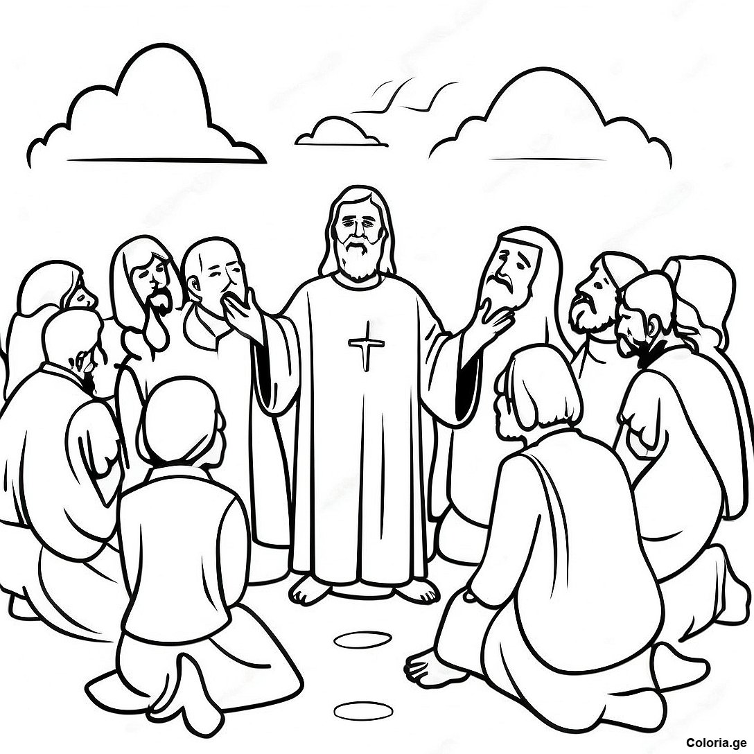 Page à colorier Page De Coloriage Du Sermon Sur La Montagne imprimable gratuitement de la collection Religieux — dessin en noir et blanc pour enfants et adultes.