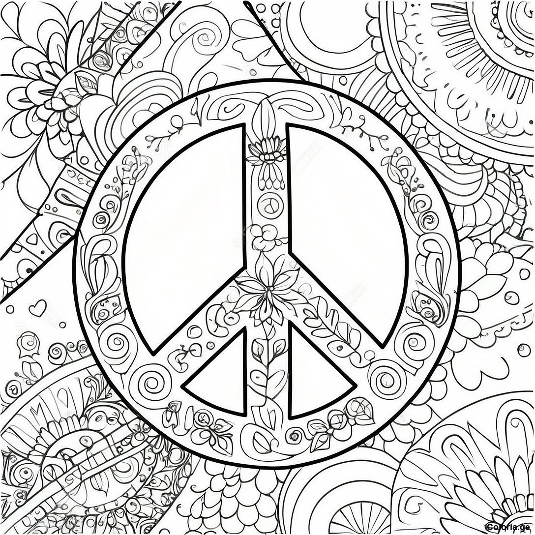 Page à colorier Page De Coloriage Du Signe De Paix Vintage imprimable gratuitement de la collection Divers — dessin en noir et blanc pour enfants et adultes.