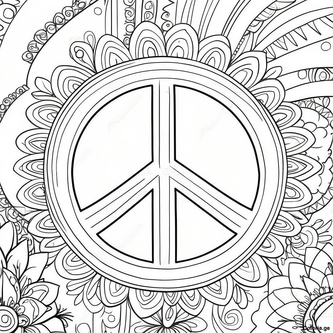 Page à colorier Page De Coloriage Du Signe De Paix Vintage imprimable gratuitement de la collection Divers — dessin en noir et blanc pour enfants et adultes.