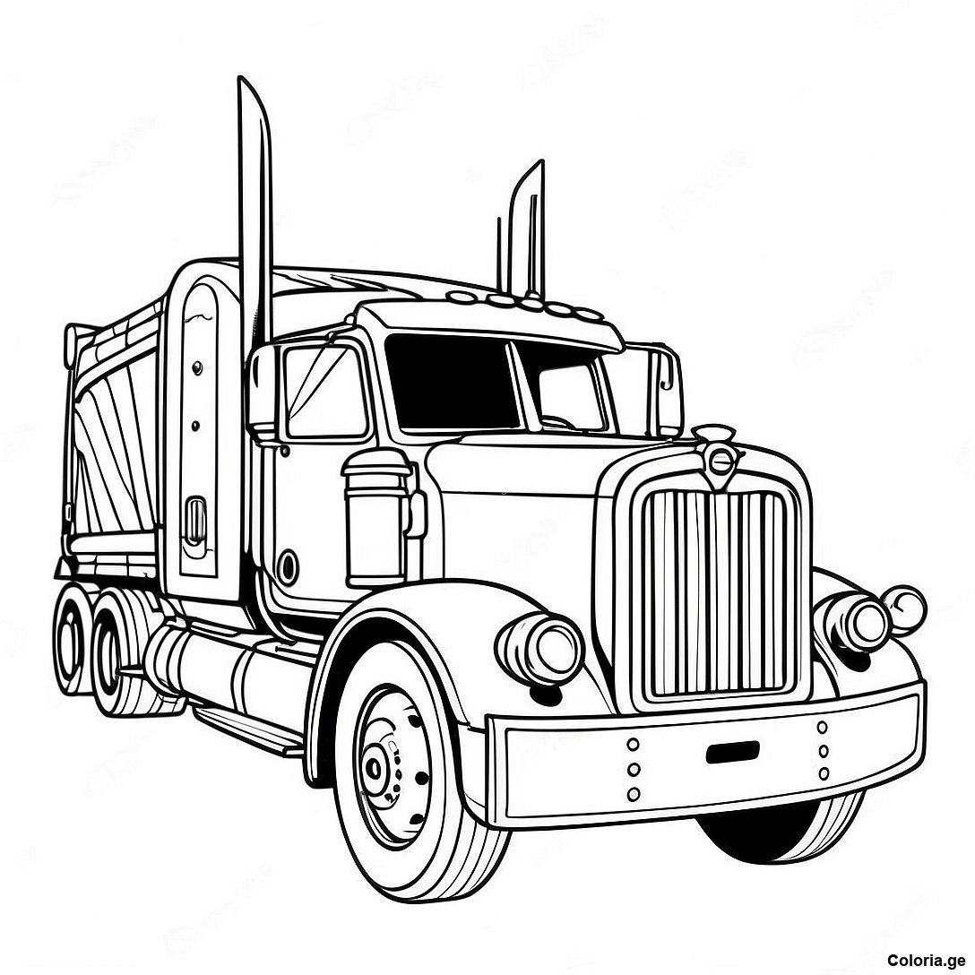 Page à colorier Page De Coloriage D'un Camion Semi-Remorque Vintage Au Design Classique imprimable gratuitement de la collection Trains — dessin en noir et blanc pour enfants et adultes.