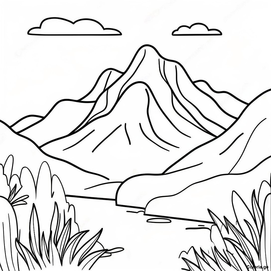 Page à colorier Page De Coloriage D'un Paysage De Montagne Doux imprimable gratuitement de la collection Divers — dessin en noir et blanc pour enfants et adultes.