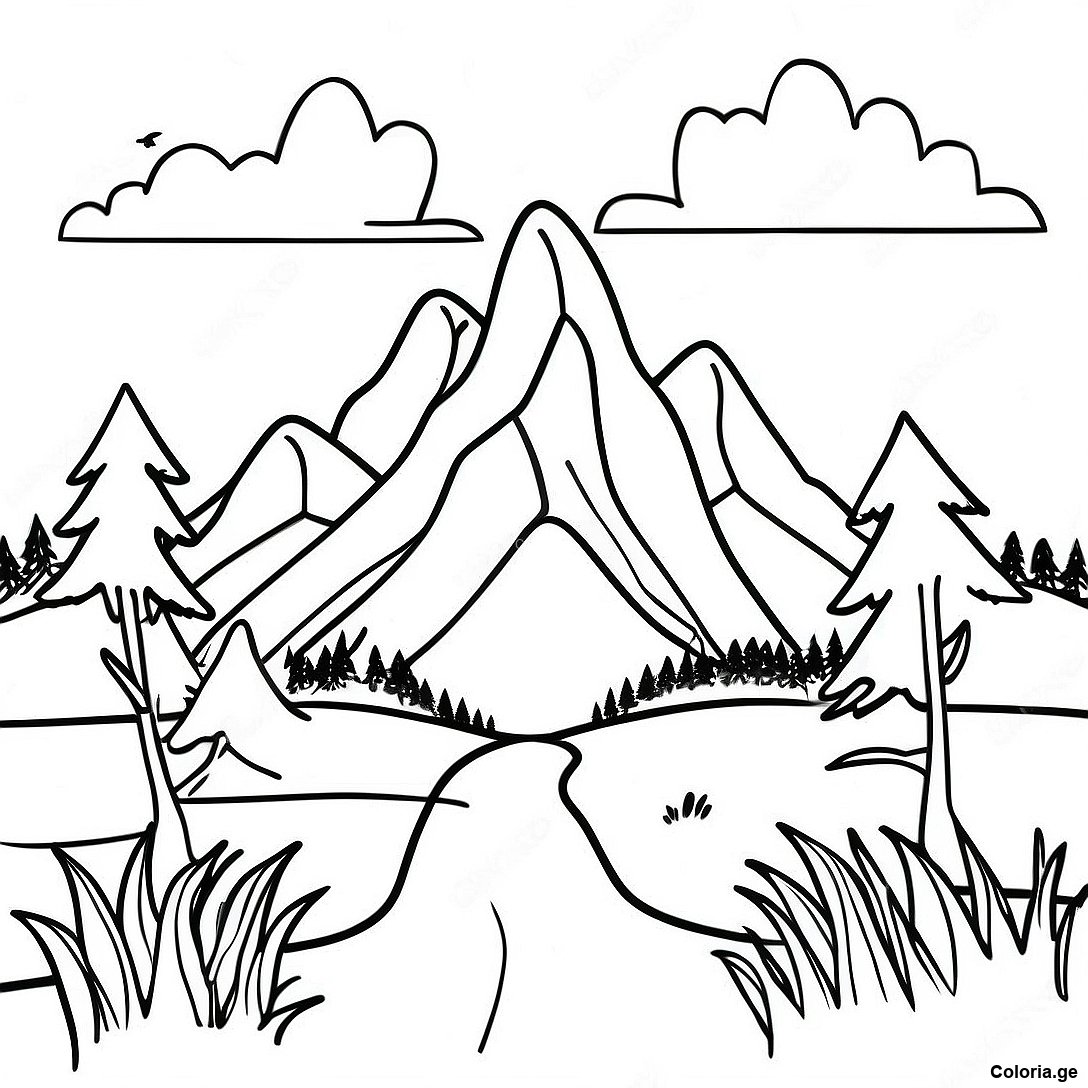 Page à colorier Page De Coloriage D'un Paysage De Montagne Doux imprimable gratuitement de la collection Divers — dessin en noir et blanc pour enfants et adultes.