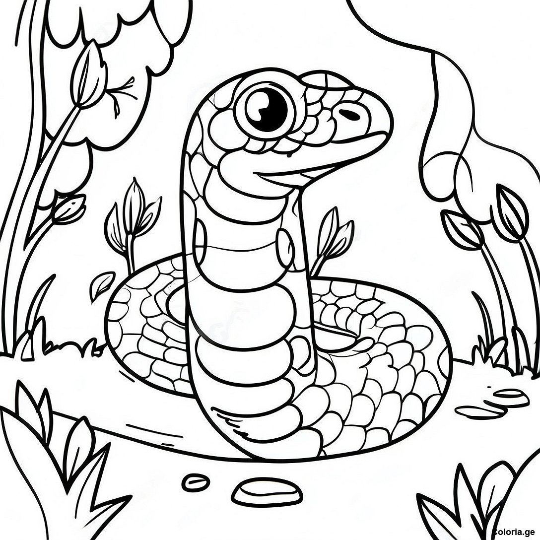 Page à colorier Page De Coloriage D'un Python Réaliste Dans La Nature imprimable gratuitement de la collection Animaux — dessin en noir et blanc pour enfants et adultes.