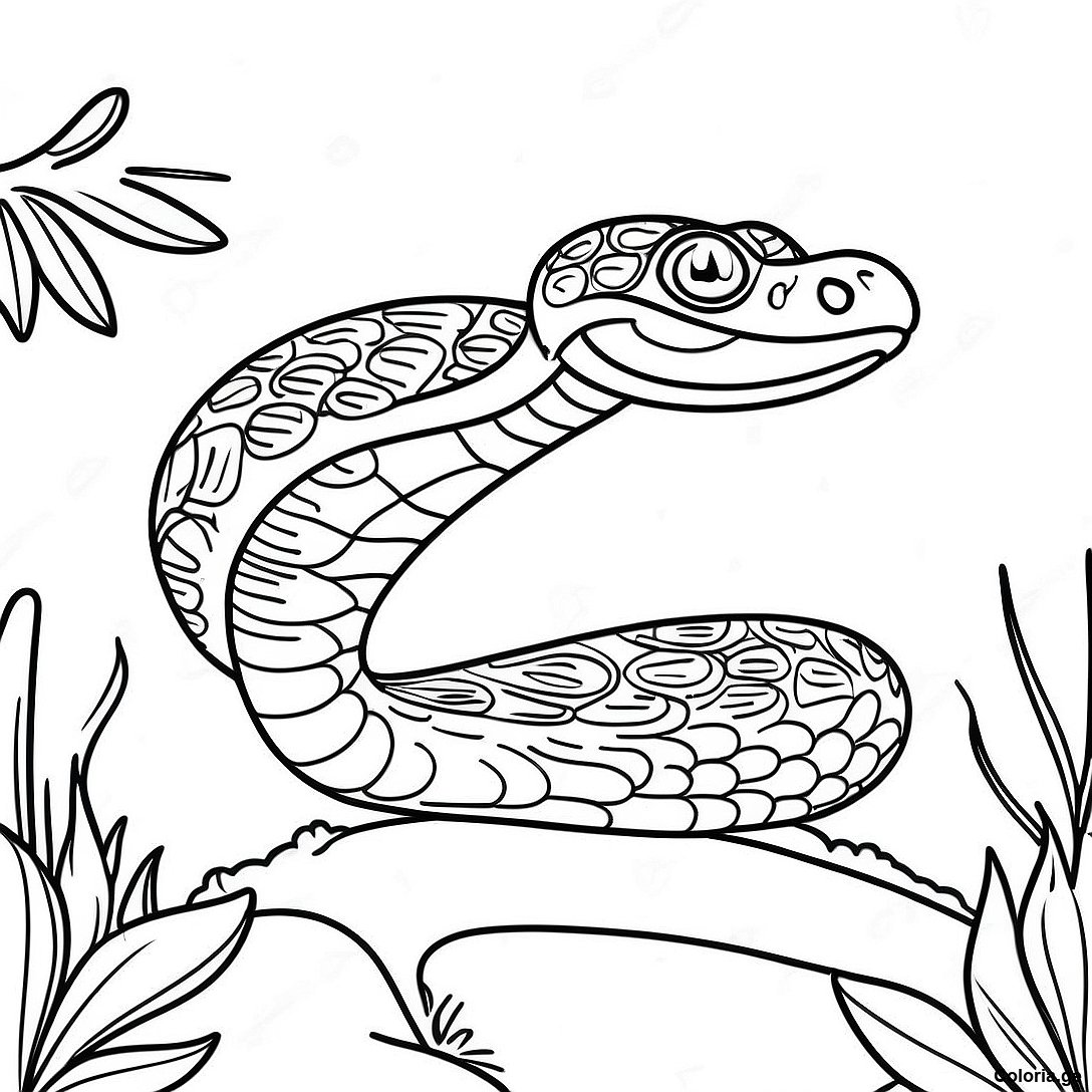 Page à colorier Page De Coloriage D'un Python Réaliste Dans La Nature imprimable gratuitement de la collection Animaux — dessin en noir et blanc pour enfants et adultes.