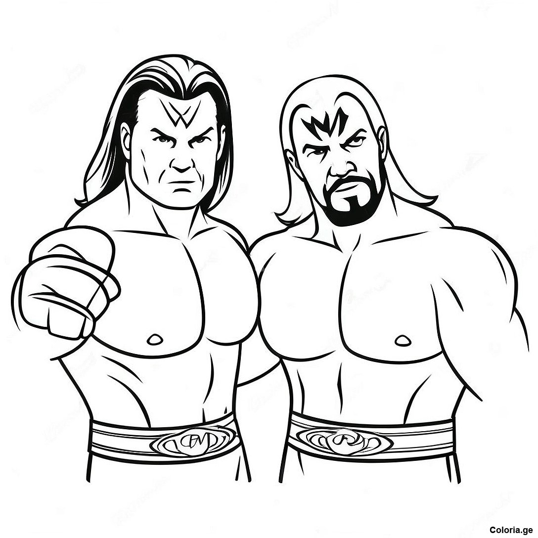 Page à colorier Page De Coloriage Dynamique De L'équipe De Tag Wwe imprimable gratuitement de la collection Divers — dessin en noir et blanc pour enfants et adultes.
