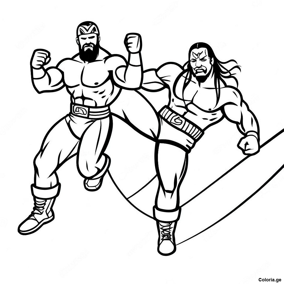 Page à colorier Page De Coloriage Dynamique De L'équipe De Tag Wwe imprimable gratuitement de la collection Divers — dessin en noir et blanc pour enfants et adultes.