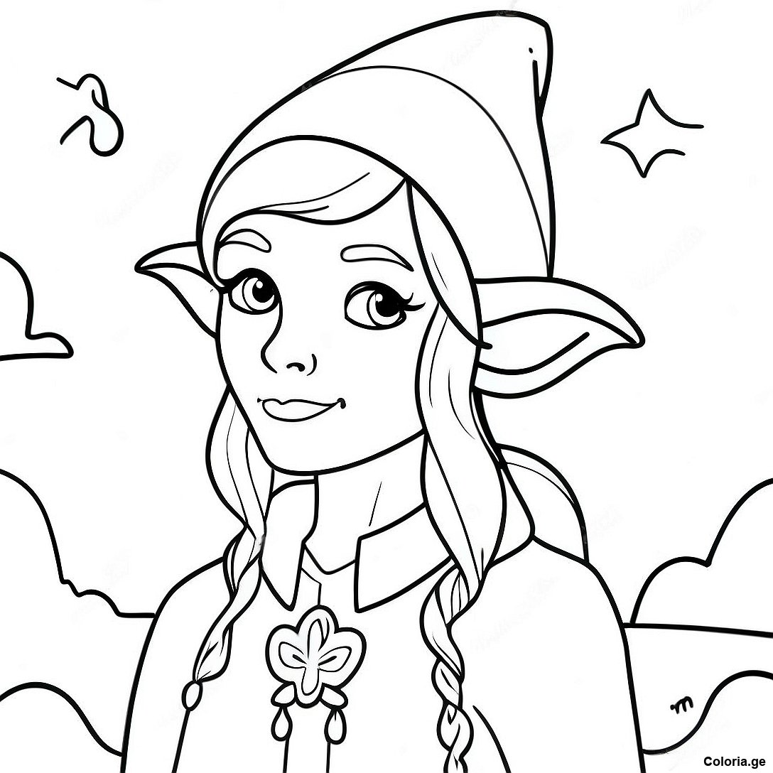 Page à colorier Page De Coloriage Elfe Réaliste Mystérieux Avec La Lumière De La Lune imprimable gratuitement de la collection Pour Adultes — dessin en noir et blanc pour enfants et adultes.