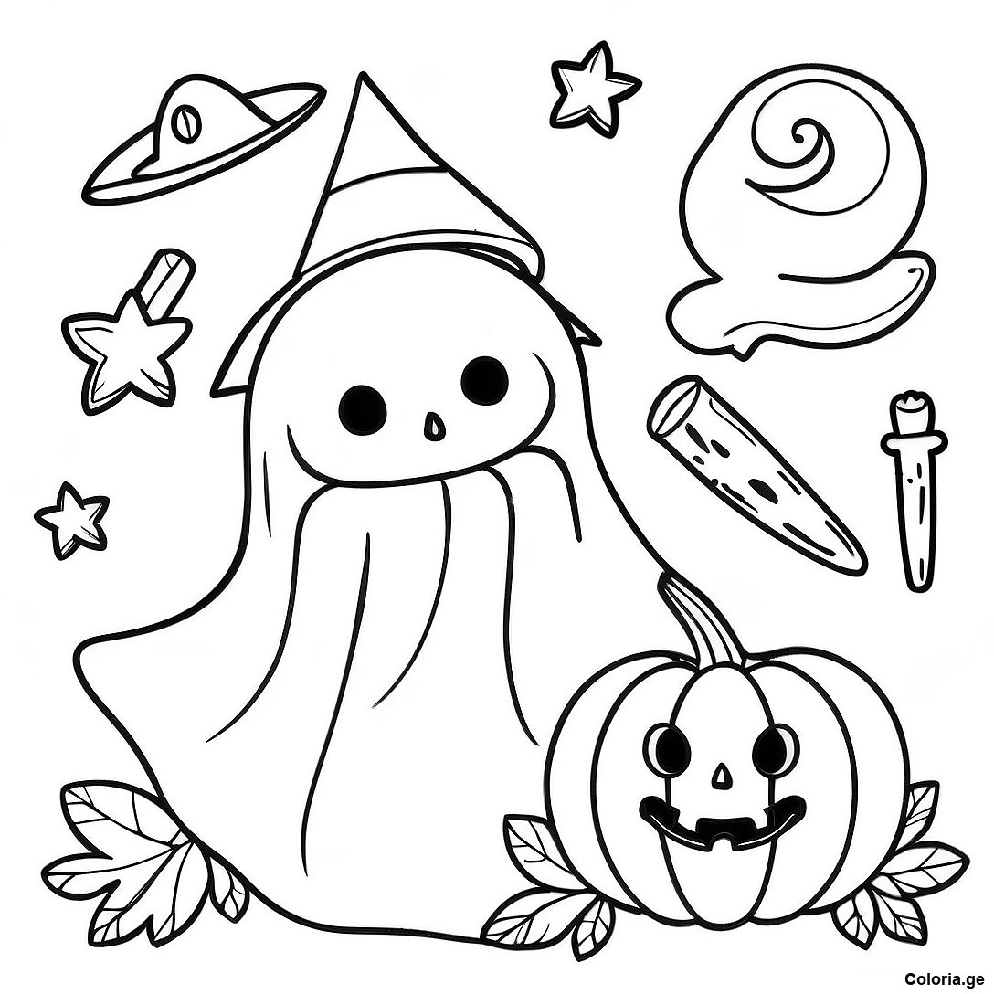 Page à colorier Page De Coloriage Halloween Vintage imprimable gratuitement de la collection Halloween — dessin en noir et blanc pour enfants et adultes.