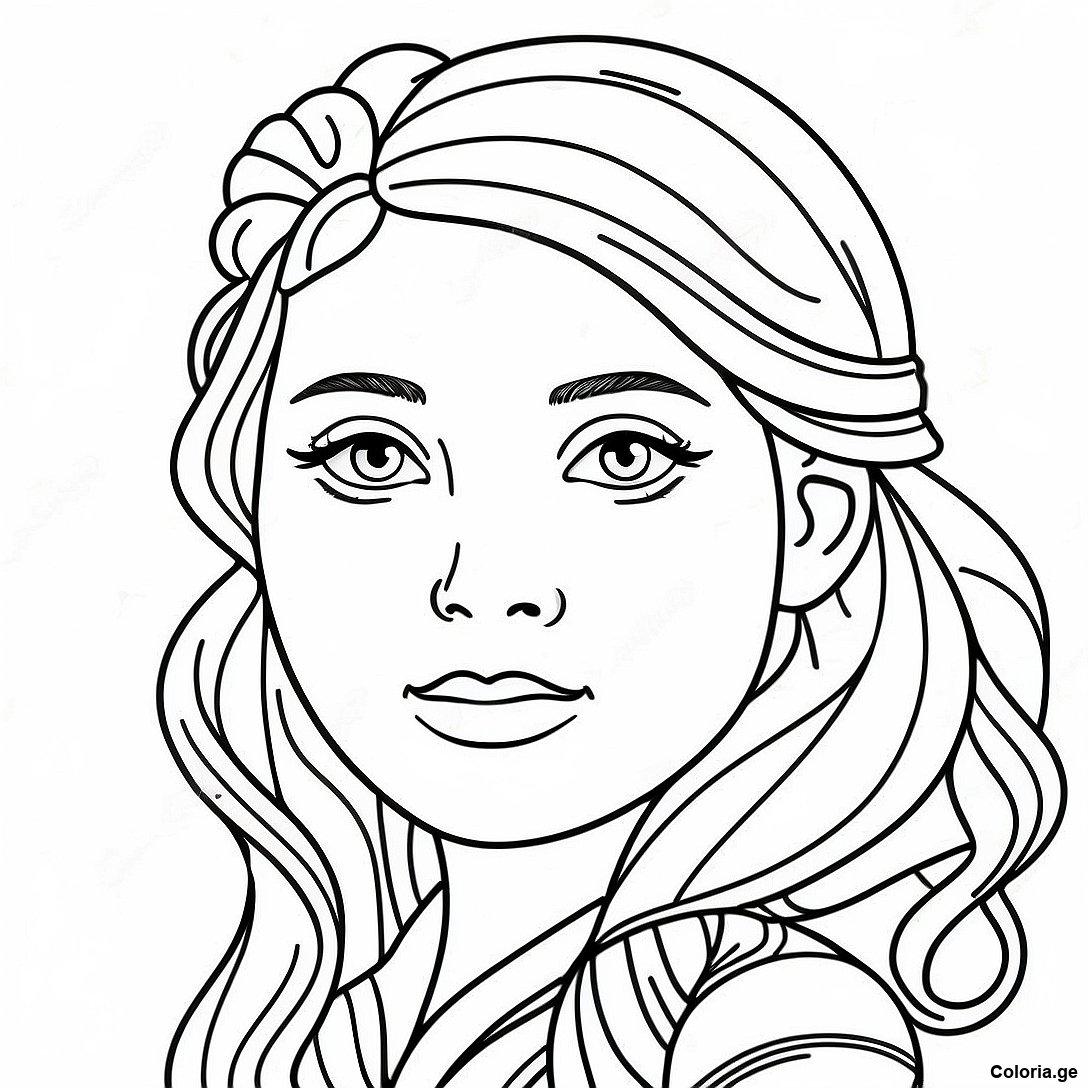 Page à colorier Page De Coloriage Jolie Fille Réaliste imprimable gratuitement de la collection Divers — dessin en noir et blanc pour enfants et adultes.