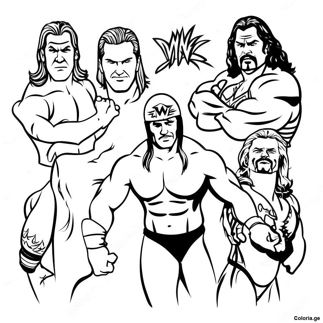 Page à colorier Page De Coloriage Lutteurs Wwe Vintage imprimable gratuitement de la collection Divers — dessin en noir et blanc pour enfants et adultes.