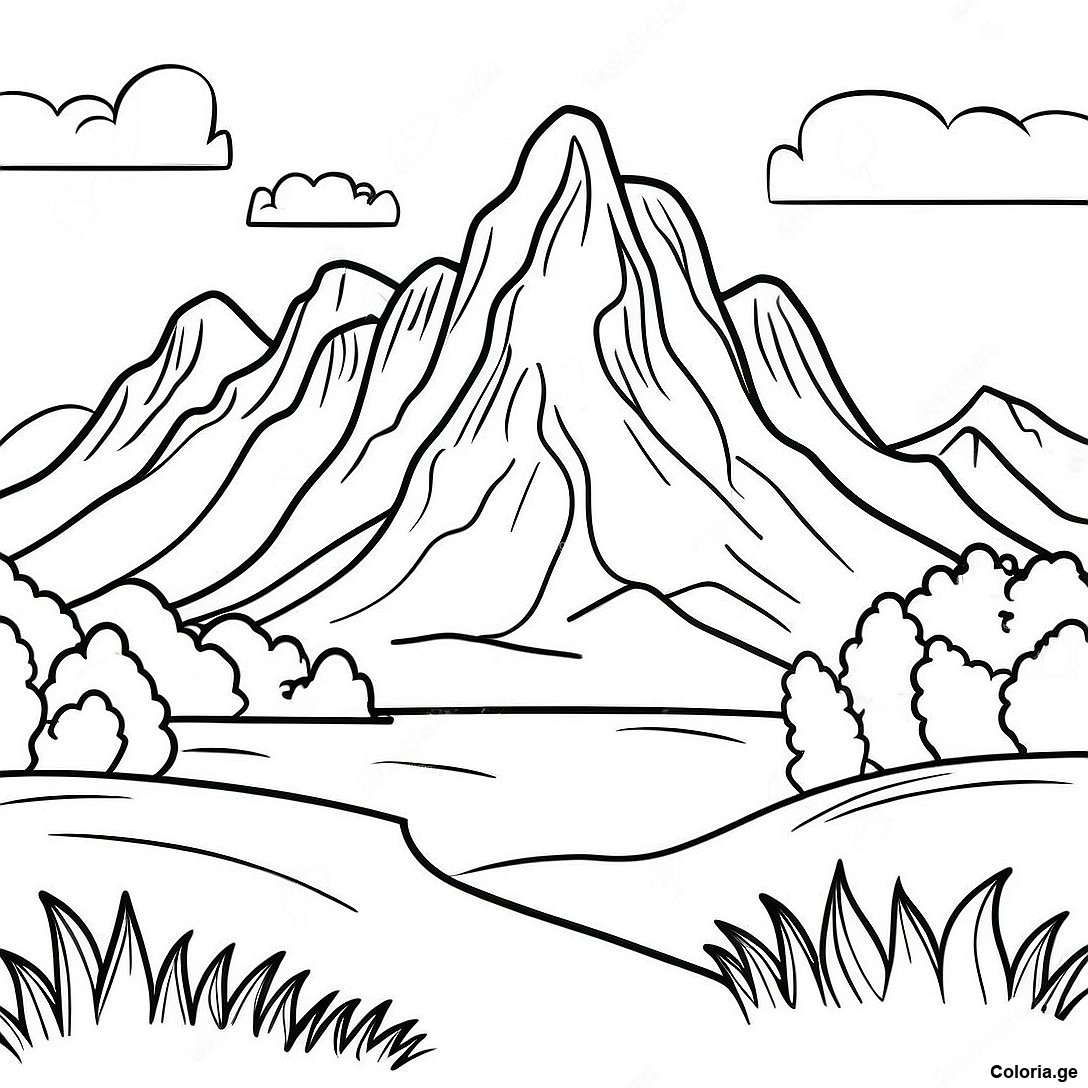Page à colorier Page De Coloriage Paysage Bavarois Avec Montagnes imprimable gratuitement de la collection Divers — dessin en noir et blanc pour enfants et adultes.