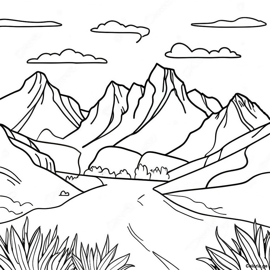 Page à colorier Page De Coloriage Paysage Bavarois Avec Montagnes imprimable gratuitement de la collection Divers — dessin en noir et blanc pour enfants et adultes.