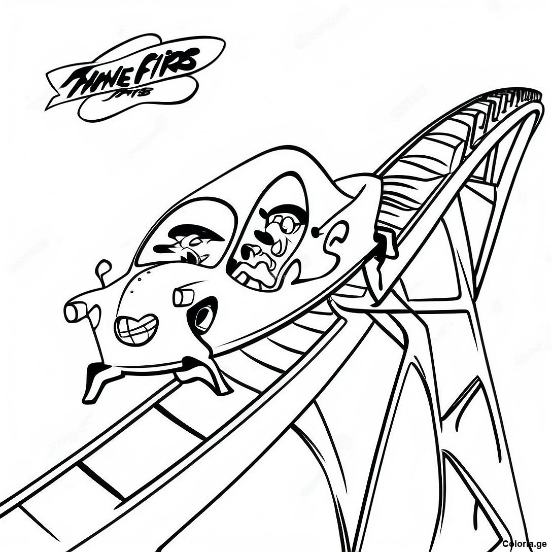 Page à colorier Page De Coloriage Phineas Et Ferb Construisant Des Montagnes Russes imprimable gratuitement de la collection Émissions de Télévision pour Enfants — dessin en noir et blanc pour enfants et adultes.