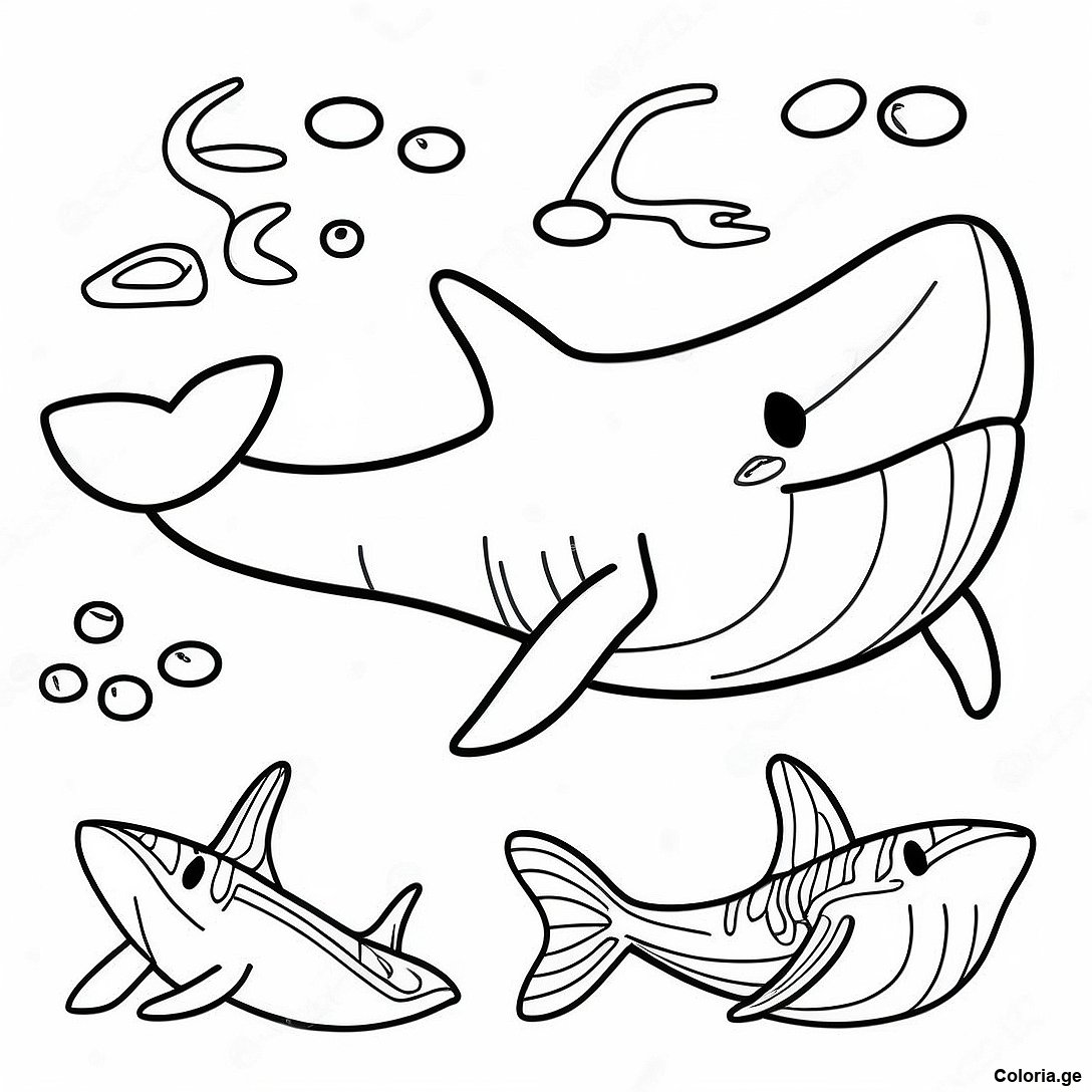 Page à colorier Page De Coloriage Réaliste De Mégalodon Nageant imprimable gratuitement de la collection Dinosaurs — dessin en noir et blanc pour enfants et adultes.
