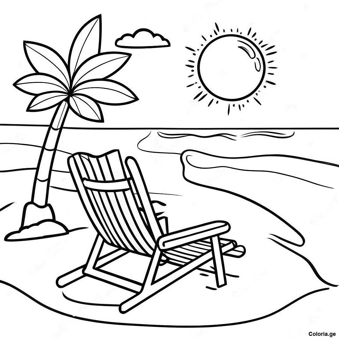 Page à colorier Page De Coloriage Scène De Plage Réaliste imprimable gratuitement de la collection Nature — dessin en noir et blanc pour enfants et adultes.