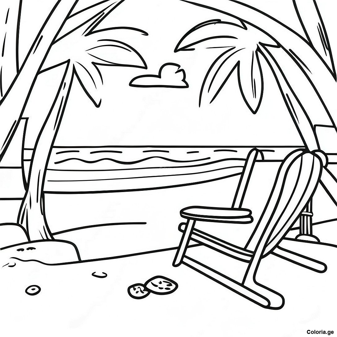 Page à colorier Page De Coloriage Scène De Plage Réaliste imprimable gratuitement de la collection Nature — dessin en noir et blanc pour enfants et adultes.