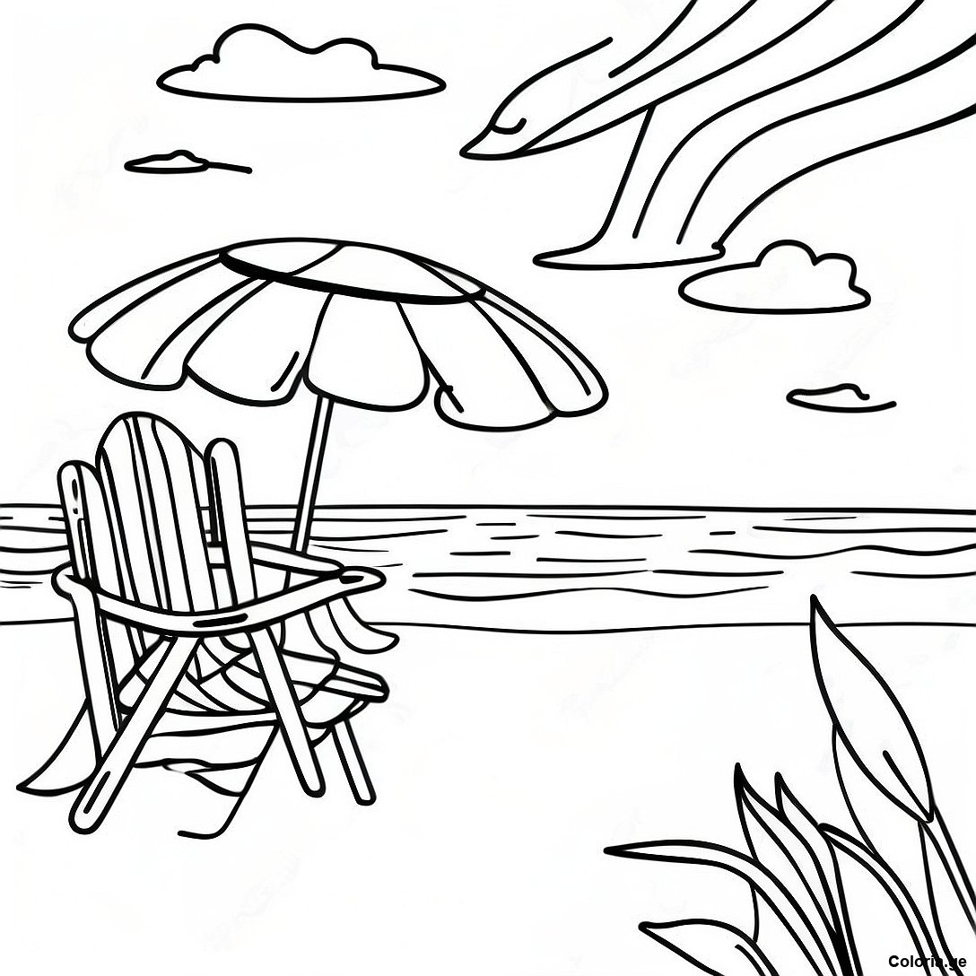 Page à colorier Page De Coloriage Scène De Plage Réaliste imprimable gratuitement de la collection Nature — dessin en noir et blanc pour enfants et adultes.