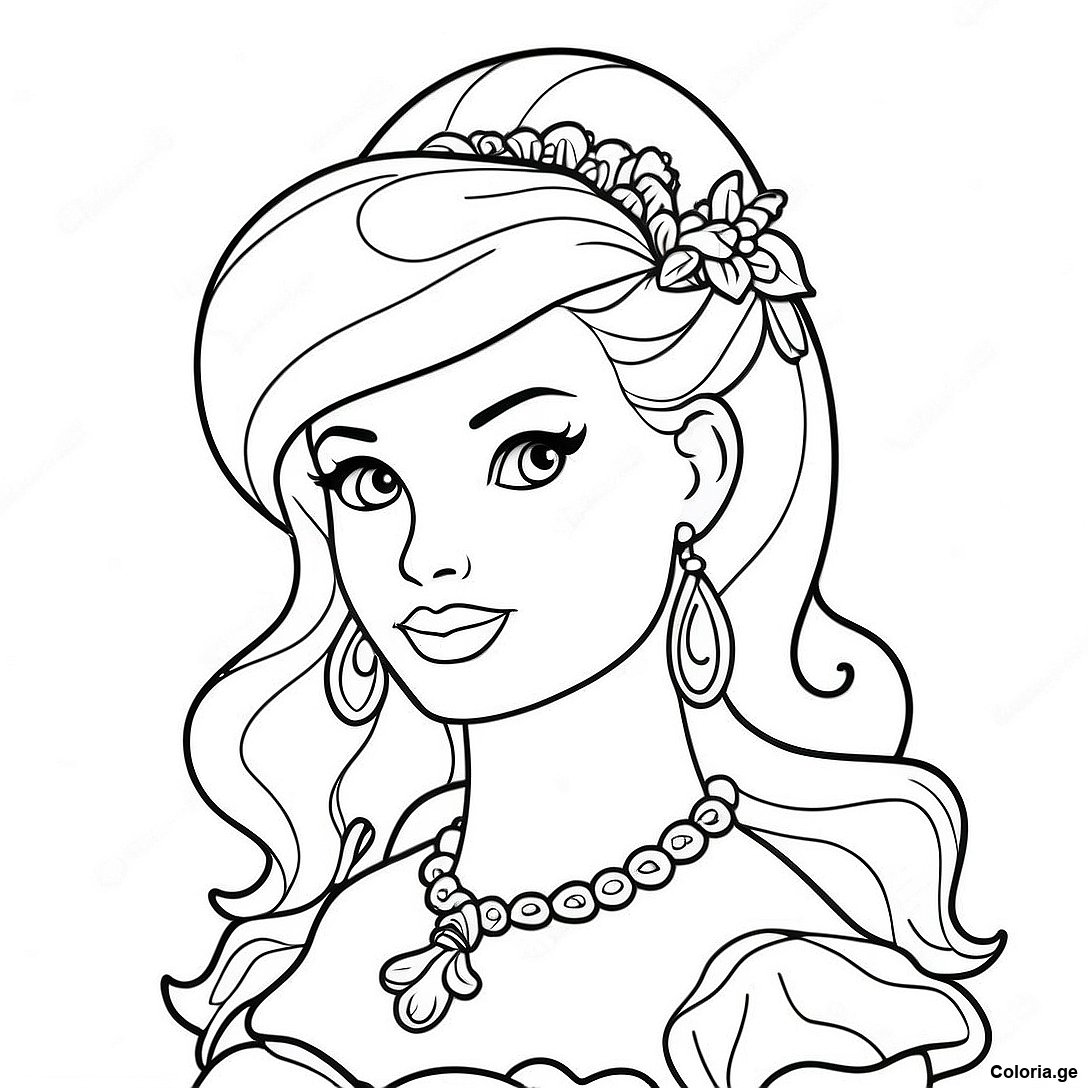 Page à colorier Page De Coloriage Tête De Barbie Vintage imprimable gratuitement de la collection Princesses — dessin en noir et blanc pour enfants et adultes.