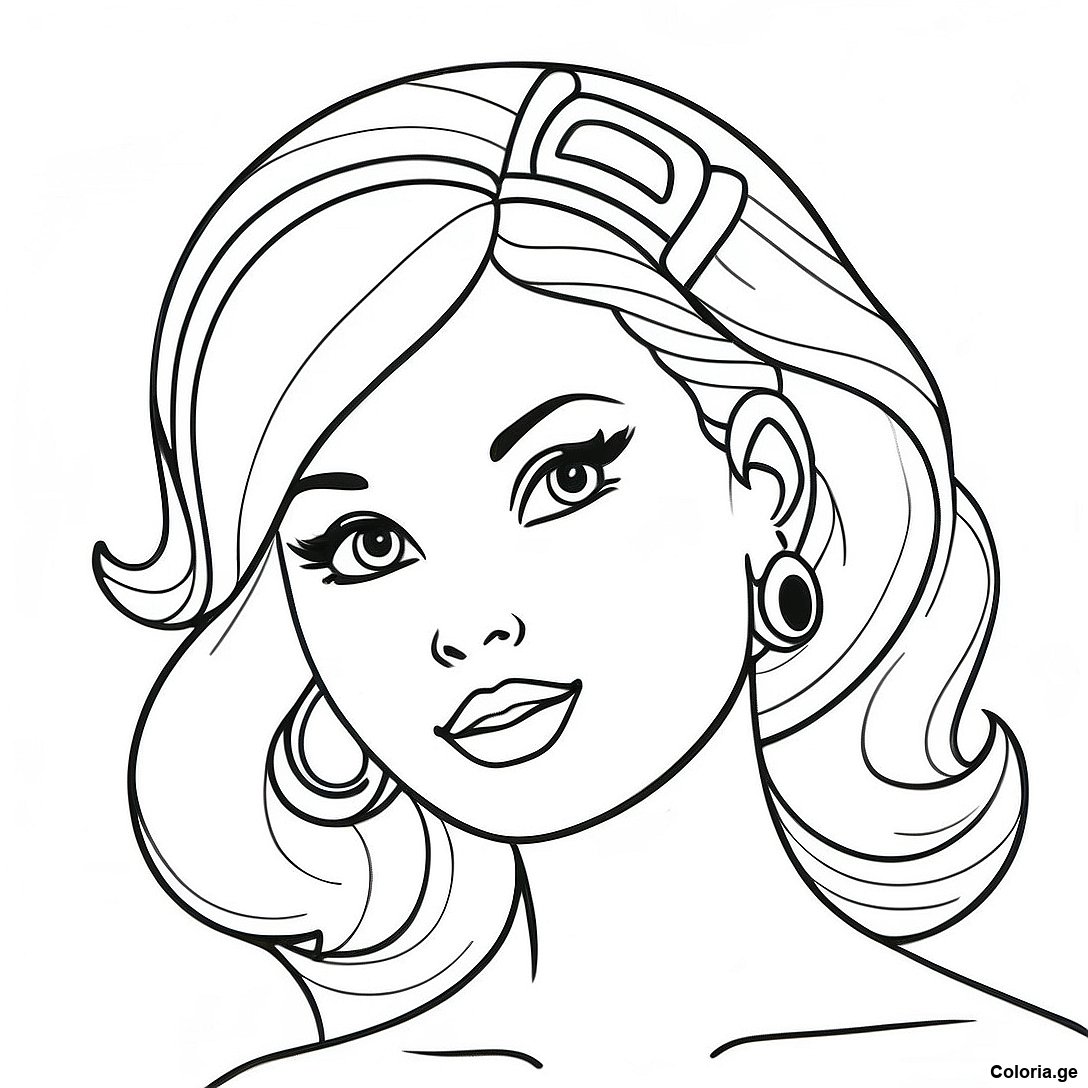 Page à colorier Page De Coloriage Tête De Barbie Vintage imprimable gratuitement de la collection Princesses — dessin en noir et blanc pour enfants et adultes.