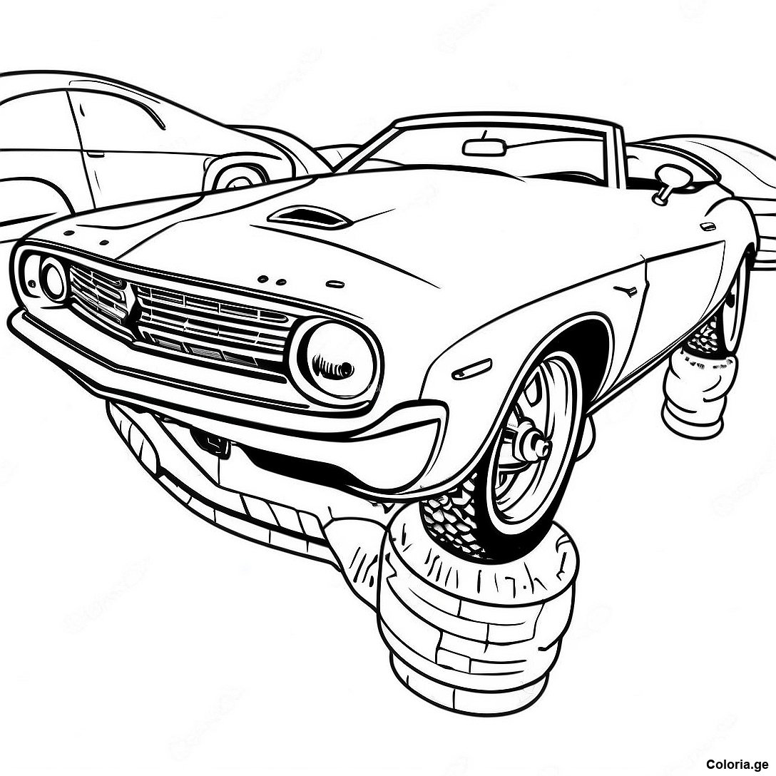 Page à colorier Page De Coloriage Voiture De Muscle Vintage imprimable gratuitement de la collection Voitures — dessin en noir et blanc pour enfants et adultes.