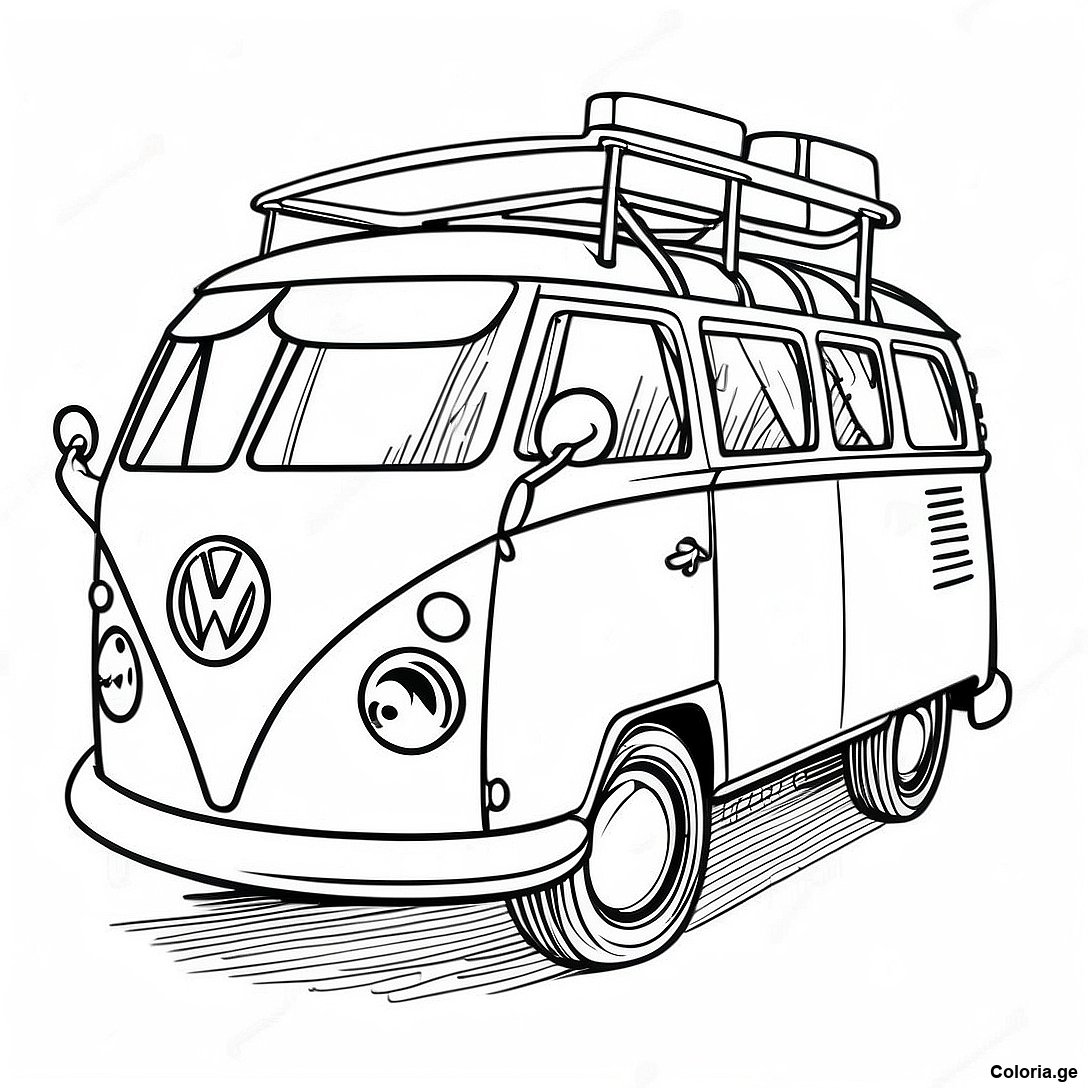 Page à colorier Page De Coloriage Volkswagen Bus Vintage imprimable gratuitement de la collection Voitures — dessin en noir et blanc pour enfants et adultes.