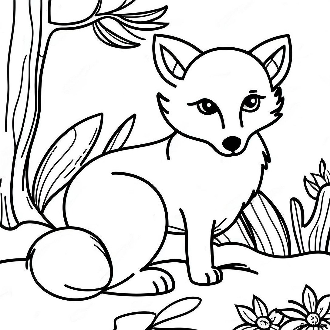 Page à colorier Renard Réaliste Page À Colorier imprimable gratuitement de la collection Animaux — dessin en noir et blanc pour enfants et adultes.