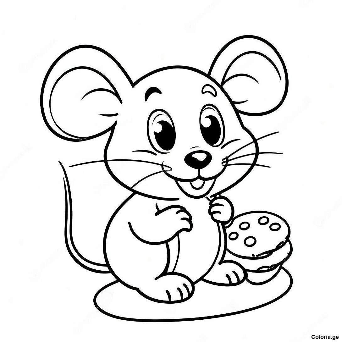 Page à colorier Souris Heureuse Partageant Des Biscuits Page De Coloriage imprimable gratuitement de la collection Divers — dessin en noir et blanc pour enfants et adultes.