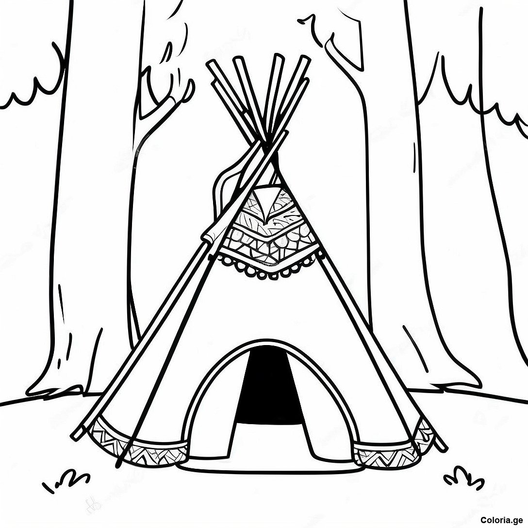 Page à colorier Tipi Coloré Dans La Forêt Page À Colorier imprimable gratuitement de la collection Divers — dessin en noir et blanc pour enfants et adultes.