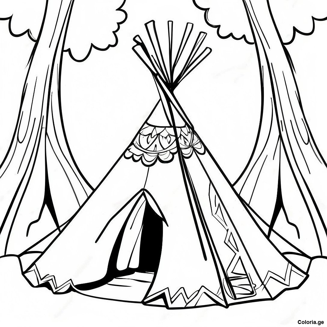 Page à colorier Tipi Coloré Dans La Forêt Page À Colorier imprimable gratuitement de la collection Divers — dessin en noir et blanc pour enfants et adultes.
