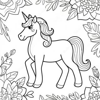 Page De Coloriage Licorne Fantaisiste Avec Des Fleurs 100525-39104