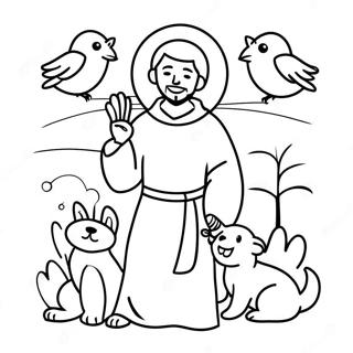 Page De Coloriage De Saint Francois Avec Des Animaux 101115-39563